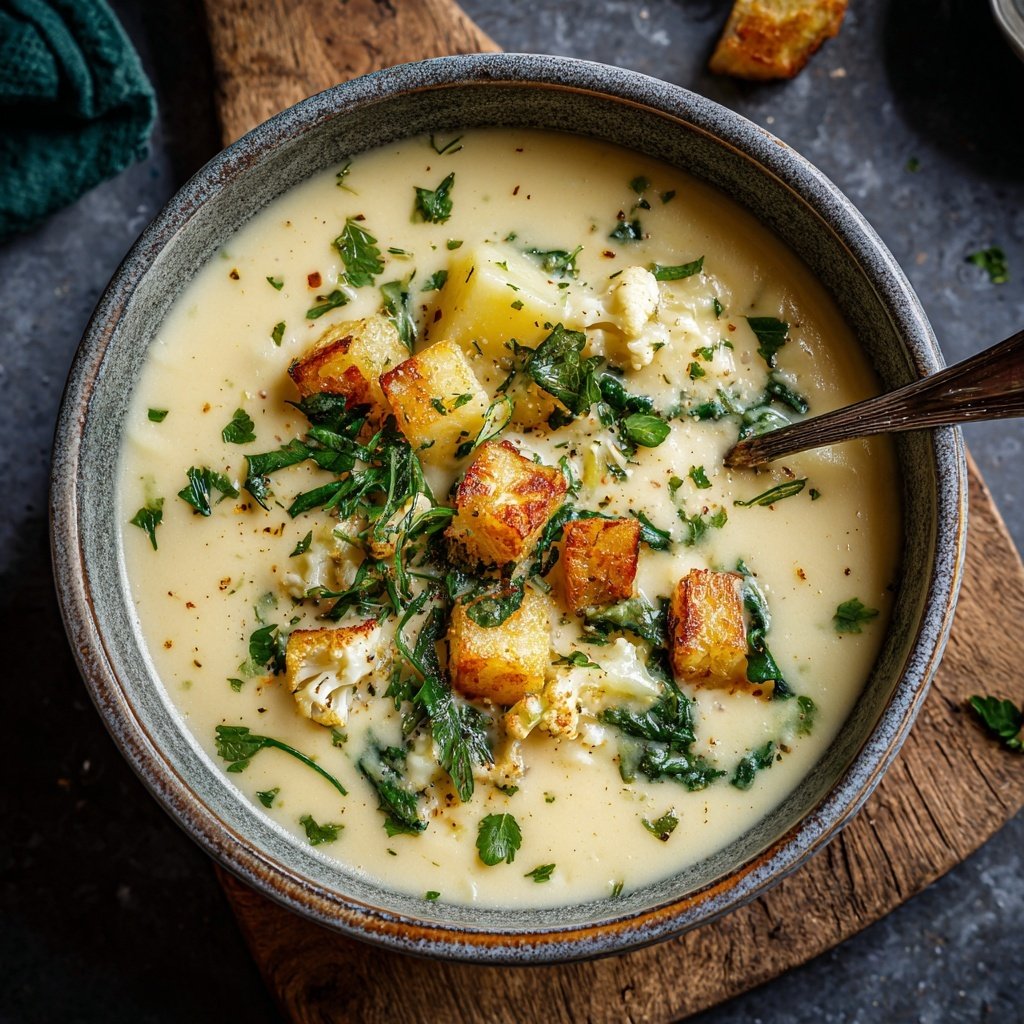 Blumenkohl Suppe Mit Kartoffelwürfeln