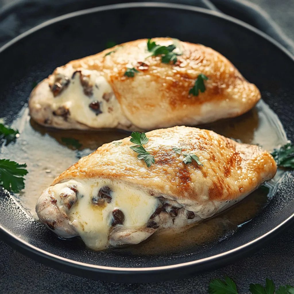 Gefülltes Butter-Knoblauch-Hähnchen mit Champignons