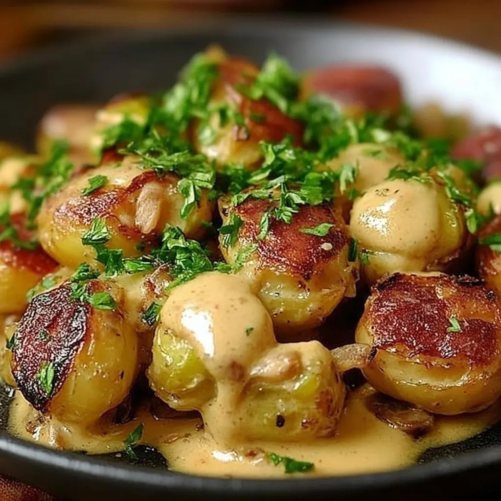 Gebackener Rosenkohl mit Speck und Senfsoße