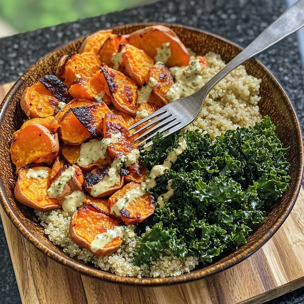 Süßkartoffel-Buddha-Bowl mit Grünkohl und Quinoa