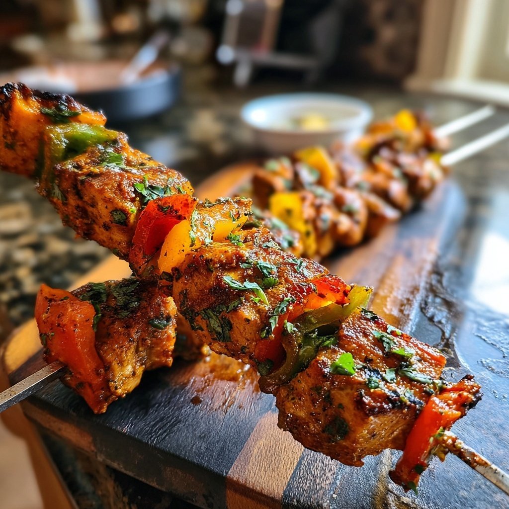 Gegrillte Hähnchenspieße Mit Paprika