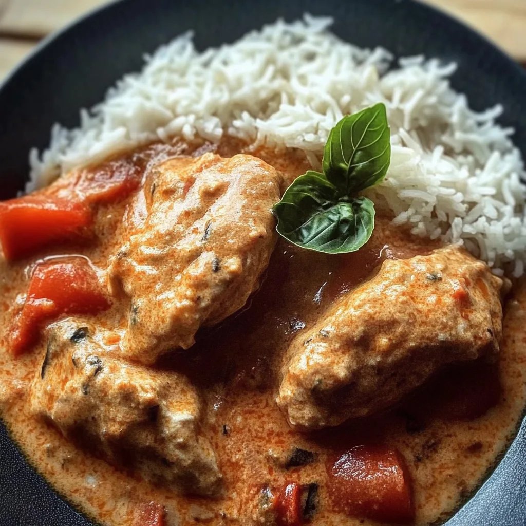 Hühnchen mit Tomatengeschmack und Reis